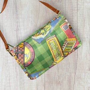 NORDIC HOUSE Golf Preppy Print Crossbody Pink Green Yellow Small Zip Bag Purse